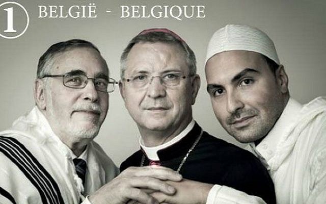 Rabbi Albert Guigui appears on new Belgian stamp along with Imam Khalid Benhaddou and Bishop Johan Bonny. (Bpost/Lieve Blancquaert) Rabbi Albert Guigui appears on new Belgian stamp along with Imam Khalid Benhaddou and Bishop Johan Bonny. (Bpost/Lieve Blancquaert)