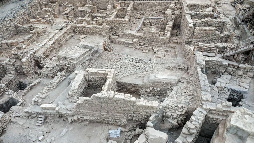Remains of the Acra citadel and tower in the City of David in Jerusalem. (Assaf Peretz/courtesy of the Israel Antiquities Authority) Remains of the Acra citadel and tower in the City of David in Jerusalem. (Assaf Peretz/courtesy of the Israel Antiquities Authority)