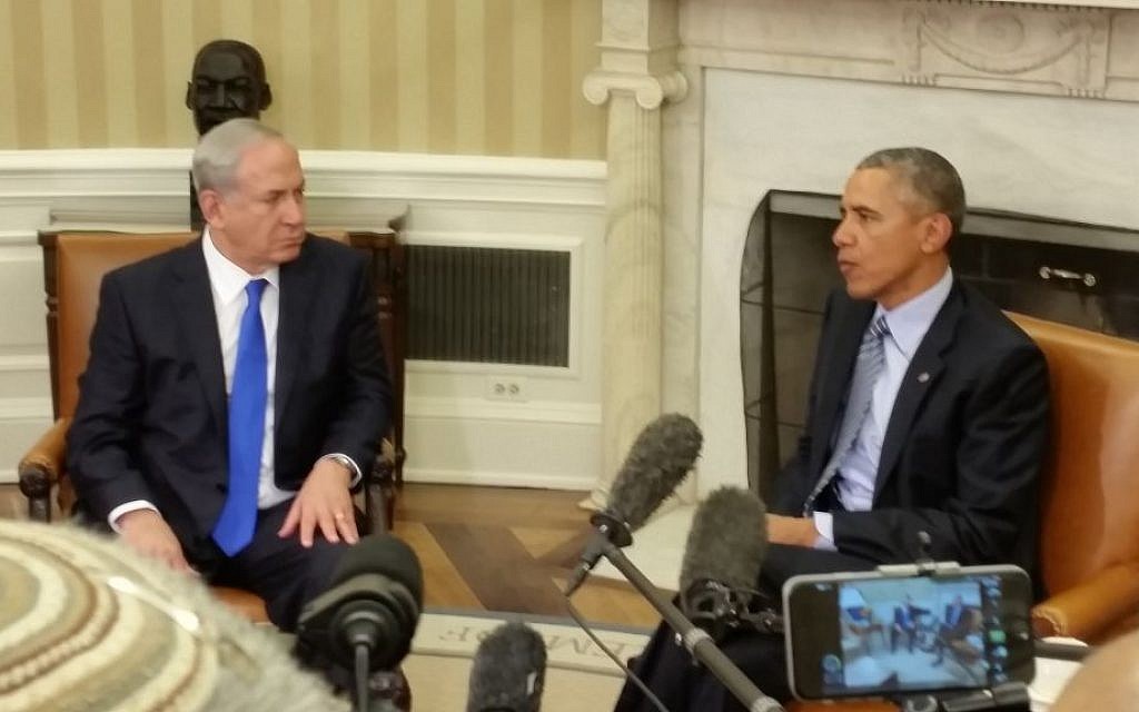 Prime Minister Benjamin Netanyahu and US President Barack Obama in the White House on November 9, 2015 (Raphael Ahren/Times of Israel)