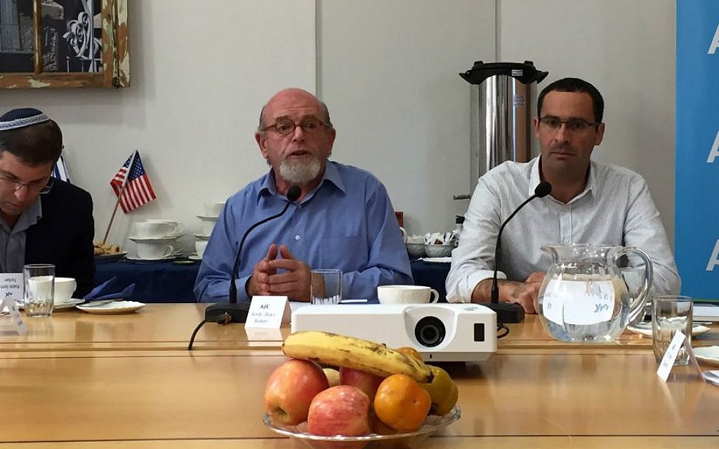 The guest experts at a discussion at the American Jewish Committee's office on November 12, 2015 called 'Legal Dimensions of Religious Pluralism in Israel.' From left to right: Rabbi Seth Farber, founder of ITIM; former Israeli ambassador Alan Baker; and Dr. Shuki Friedman, the director of the Center for Religion, Nation & State. (Amanda Borschel-Dan/The Times of Israel) The guest experts at a discussion at the American Jewish Committee's office on November 12, 2015 called 'Legal Dimensions of Religious Pluralism in Israel.' From left to right: Rabbi Seth Farber, founder of ITIM; former Israeli ambassador Alan Baker; and Dr. Shuki Friedman, the director of the Center for Religion, Nation & State. (Amanda Borschel-Dan/The Times of Israel)