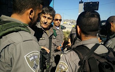The West Bank Border Police commander, Uzi Levy, arrives on the scene of a car ramming attack at Tapuah Junction in the West Bank on November 24, 2015. (Israel Police)