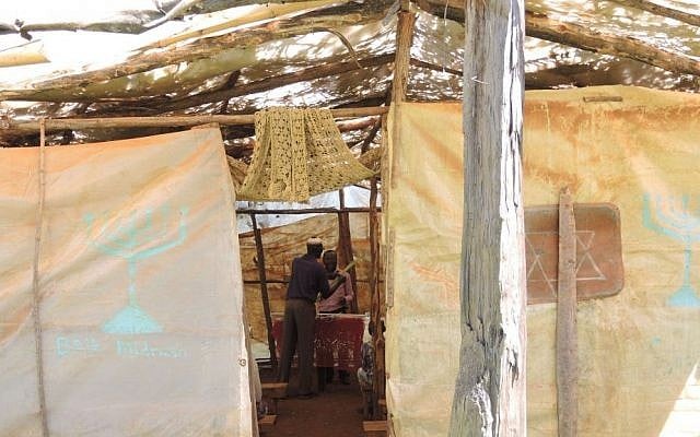 The Kehilat Kasuku synagogue in rural Kenya is made of plastic sheeting and leaks in the rainy season. The community hopes to install a permanent roof this year. (Melanie Lidman/Times of Israel)