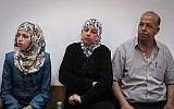 The parents and sister of Muhammed Abu Khdeir attend the Jerusalem District Court during the trial discussion on the murder of Abu Khdeir, on June 8, 2015. (Hadas Parush/Flash90)