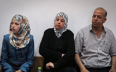 The parents and sister of Muhammed Abu Khdeir attend the Jerusalem District Court during the trial discussion on the murder of Abu Khdeir, on June 8, 2015. (Hadas Parush/Flash90) The parents and sister of Muhammed Abu Khdeir attend the Jerusalem District Court during the trial discussion on the murder of Abu Khdeir, on June 8, 2015. (Hadas Parush/Flash90)