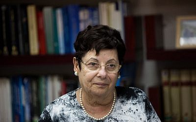 Supreme Court president Miriam Naor seen at the first meeting of the Israeli Judicial Selection Committee at the Justice Ministry in Jerusalem on August 9, 2015. (Yonatan Sindel/Flash90)