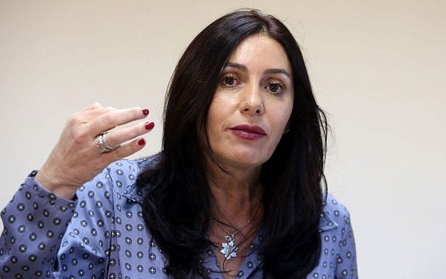 Culture and Sport Minister Miri Regev speaks to press in Jerusalem, August 31, 2015. Marc Israel Sellem/POOL) 