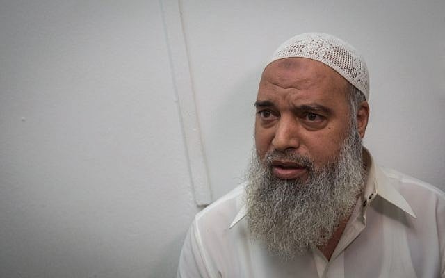 Sheikh Khaled al-Mughrabi at the Jerusalem Magistrate's Court after being arrested for inciting against Israelis and Jews, on November 4, 2015. (Hadas Parush/Flash90) Sheikh Khaled al-Mughrabi at the Jerusalem Magistrate's Court after being arrested for inciting against Israelis and Jews, on November 4, 2015. (Hadas Parush/Flash90)