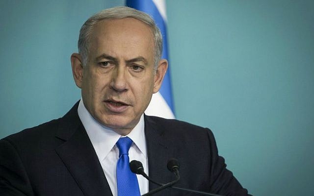 Prime Minister Benjamin Netanyahu delivers a statement to the press in reaction to the previous night's multiple terror attacks in Paris, at his office in Jerusalem, on November 14, 2015. (Hadas Parush/Flash90) Prime Minister Benjamin Netanyahu delivers a statement to the press in reaction to the previous night's multiple terror attacks in Paris, at his office in Jerusalem, on November 14, 2015. (Hadas Parush/Flash90)