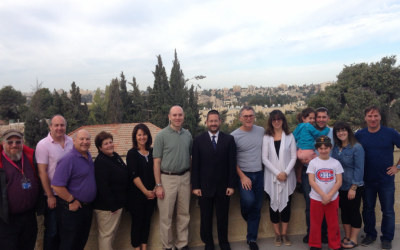 Former MK Dov Lipman with Rabbi Fishman and his flock in Jerusalem