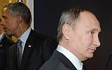 Russian President Vladimir Putin and US President Barack Obama attend the UN climate change conference in Paris, France, on November 30, 2015. (Mikhail Klimentyev/Sputnik, Kremlin Pool Photo via AP)