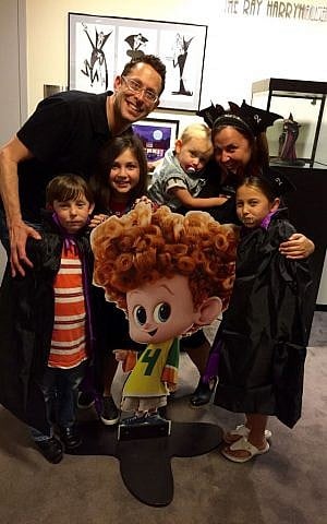 The Blinkoff family, at the special, non-Shabbat screening for 'Hotel Transylvania 2' (Courtesy Saul Blinkoff) The Blinkoff family, at the special, non-Shabbat screening for 'Hotel Transylvania 2' (Courtesy Saul Blinkoff)