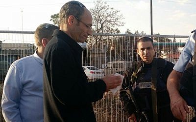 Davidi Perl, the head of the Etzion Regional Council at the scene of a stabbing terror attack in the Etziyon Junction on Sunday, November 22, 2015. (Judah Ari Gross/Times of Israel)