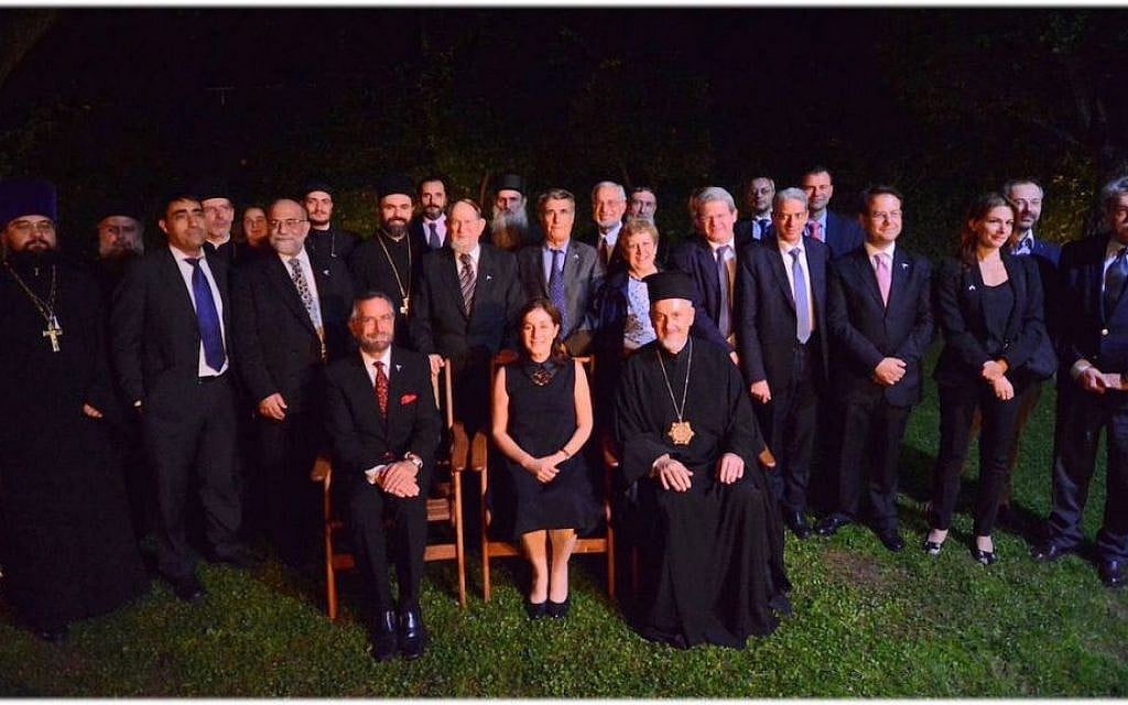 Jewish and Orthodox Christian clerics and scholars posing with the Israeli ambassador to Greece, Irit Ben-Abba, at an interfaith dialogue commemorating 25 years of formal relations between Israel and Greece. (Embassy of Israel in Athens/via JTA) Jewish and Orthodox Christian clerics and scholars posing with the Israeli ambassador to Greece, Irit Ben-Abba, at an interfaith dialogue commemorating 25 years of formal relations between Israel and Greece. (Embassy of Israel in Athens/via JTA)