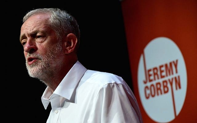 UK Labour leader Jeremy Corbyn delivering a speech during his successful leadership campaign on August 14, 2015, in Edinburgh Scotland. (Mark Runnacles/Getty Images, via JTA) UK Labour leader Jeremy Corbyn delivering a speech during his successful leadership campaign on August 14, 2015, in Edinburgh Scotland. (Mark Runnacles/Getty Images, via JTA)