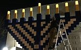 Testing the lights on the EverBlock Systems menorah in Washington, DC, November 2015.  (Courtesy)