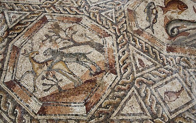 A partial view of a 1,700-year-old Roman-era mosaic floor in Lod, Israel, Nov. 16, 2015. (AP Photo/Ariel Schalit)