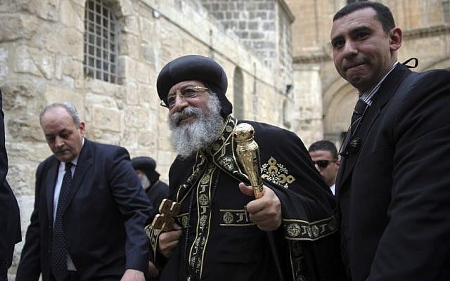 The leader of Egypt's Coptic Orthodox Church Pope Tawadros II walks outside the Church of Holy Sepulcher in Jerusalem, Saturday, Nov. 28, 2015. (AP/Mahmoud Illean) The leader of Egypt's Coptic Orthodox Church Pope Tawadros II walks outside the Church of Holy Sepulcher in Jerusalem, Saturday, Nov. 28, 2015. (AP/Mahmoud Illean)