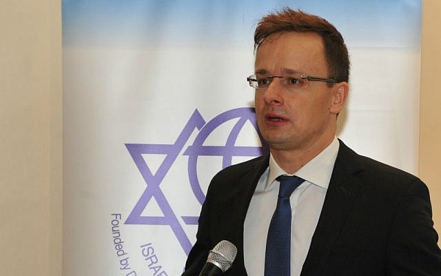 Hungarian Foreign Minister Péter Szijjártó speaking at the Israel Council of Foreign Affairs in Jerusalem, November 16, 2015 (Andres Lacko) Hungarian Foreign Minister Péter Szijjártó speaking at the Israel Council of Foreign Affairs in Jerusalem, November 16, 2015 (Andres Lacko)