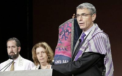 Rabbi Rick Jacobs, the Union for Reform Judaism president, speaking at the movement's biennial conference in Orlando, Florida, November 7, 2015. (URJ/via JTA) Rabbi Rick Jacobs, the Union for Reform Judaism president, speaking at the movement's biennial conference in Orlando, Florida, November 7, 2015. (URJ/via JTA)