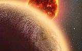 This artist’s conception made by Dana Berry of SkyWorks and provided by NASA shows GJ 1132b, foreground, a rocky planet similar to the Earth in size and mass, orbiting a red dwarf star. The planet is 39 light-years away - within the atmospheric study range of the Hubble Space Telescope. (Dana Berry/SkyWorks/NASA via AP)