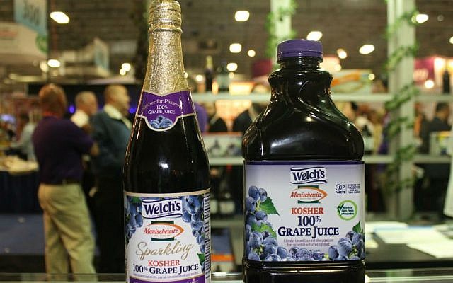 Bottles of Welch's/Manischewitz grape juice at Kosherfest in Secaucus, New Jersey. (Uriel Heilman/JTA) Bottles of Welch's/Manischewitz grape juice at Kosherfest in Secaucus, New Jersey. (Uriel Heilman/JTA)