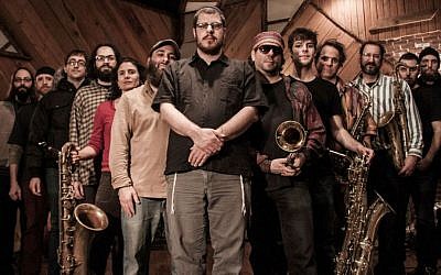 Jon Madof, center, with his band, Zion80, in 2012. (Justin Bias/via JTA)