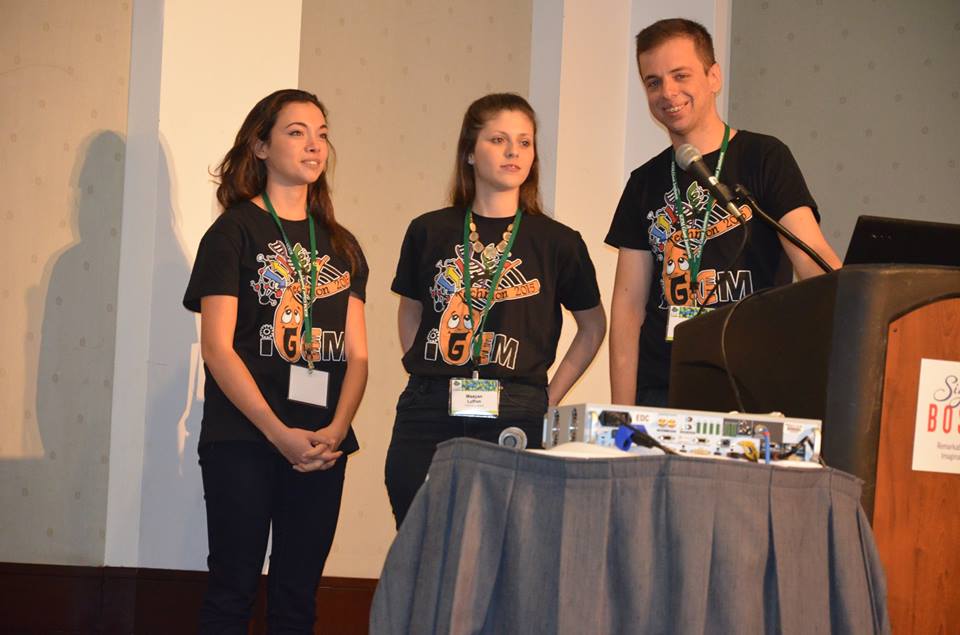  Yael Annis, Maayan Lufton and Alexey Tomsov present at the iGEM conference in September (Facebook)