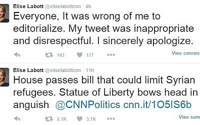 Screen capture of tweets by CNN's Elise Labott (screen capture: Twitter)