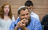 Director of the Israeli Jewish anti-assimilation "Lehava" organization Bentzi Gopstein seen during an Interior Affairs committee meeting in the Israeli parliament on November 10, 2015. (Yonatan Sindel/FLASH90)