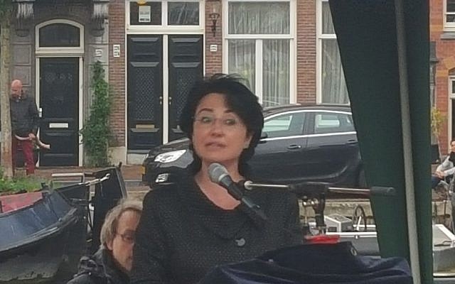 Joint (Arab) List MK Hanin Zoabi speaks at a Kristallnacht commemoration event in Amsterdam's Jewish quarter on November 8, 2015. (Matt Lebovic/The Times of Israel) Joint (Arab) List MK Hanin Zoabi speaks at a Kristallnacht commemoration event in Amsterdam's Jewish quarter on November 8, 2015. (Matt Lebovic/The Times of Israel)