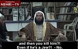 Sheikh Abdullah el-Alawneh speaks out against killing Jews (Memri screenshot)