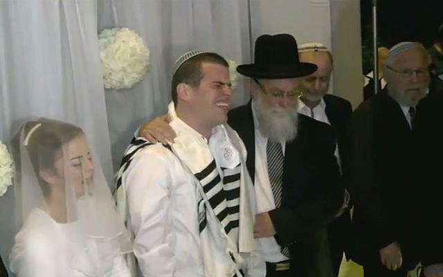 Sarah Techiya Litman, whose father and brother were killed in a terror attack two weeks ago, is married in Jerusalem on November 26, 2015 (YouTube screenshot)