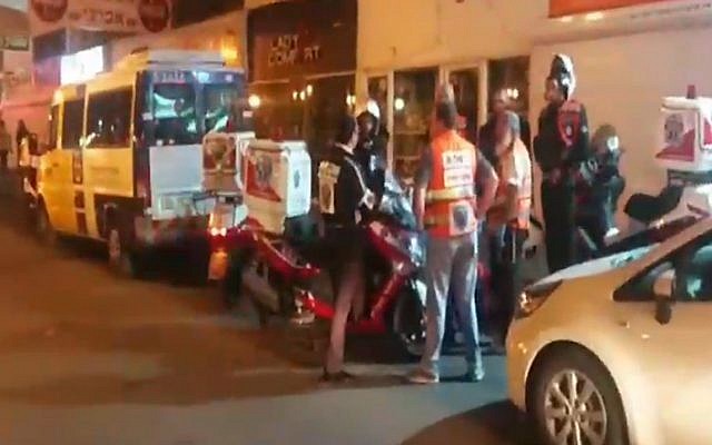 Security forces at the scene of a stabbing attack in the northern city of Nahariya on Friday, November 27, 2015. (screen capture: Channel 2) Security forces at the scene of a stabbing attack in the northern city of Nahariya on Friday, November 27, 2015. (screen capture: Channel 2)