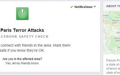 Screenshot from Facebook's 'Safety Check' feature allowing users to report that they are safe.