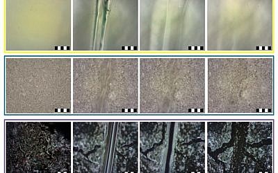 Image from right to left shows the progress of healing repair on the polymer material developed at the Techinion (Courtesy) Image from right to left shows the progress of healing repair on the polymer material developed at the Techinion (Courtesy)