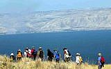 Hikers near the Sea of Galilee, Israel's largest freshwater lake (Yossi Zamir/Flash90)
