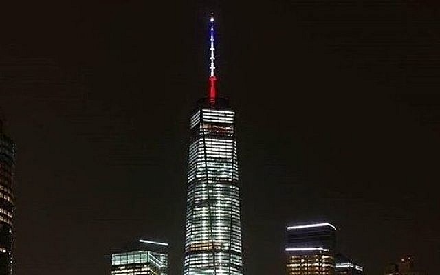 One World Trade Center lights up in the colors of the French flag after deadly Paris attacks, November 13, 2015. (New York Governor's office) One World Trade Center lights up in the colors of the French flag after deadly Paris attacks, November 13, 2015. (New York Governor's office)