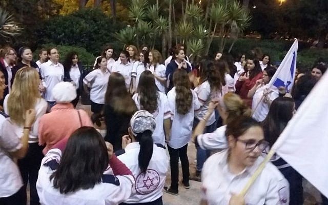 MDA volunteers dance outside the wedding of Sarah Tehiya Litman and Ariel Biegel in Jerusalem (Courtesy)