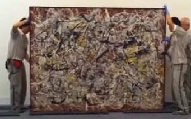 Jackson Pollock's 'Mural on Indian Red Ground,' one of 42 Western artworks to go on display in a major exhibition at Tehran's Museum of Contemporary Art. (screen capture: YouTube) Jackson Pollock's 'Mural on Indian Red Ground,' one of 42 Western artworks to go on display in a major exhibition at Tehran's Museum of Contemporary Art. (screen capture: YouTube)