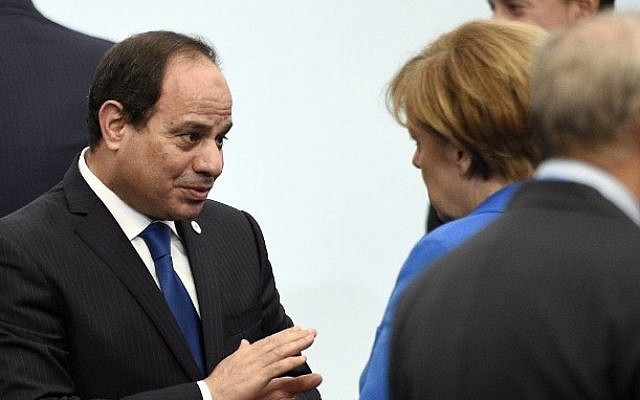 Egyptian President Abdel Fattah el-Sissi (left) talks with German Chancellor Angela Merkel at COP21, the UN Climate Change Conference, in Le Bourget, outside Paris, France, on November 30, 2015. (AFP/Martin Bureau/Pool) Egyptian President Abdel Fattah el-Sissi (left) talks with German Chancellor Angela Merkel at COP21, the UN Climate Change Conference, in Le Bourget, outside Paris, France, on November 30, 2015. (AFP/Martin Bureau/Pool)