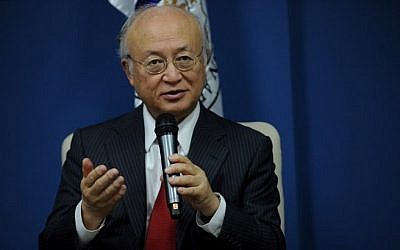 Yukiya Amano, director general  of the International Atomic Energy Agency (IAEA), speaks during a press briefing in Manila on December 7, 2015. (AFP PHOTO / Jay DIRECTO)