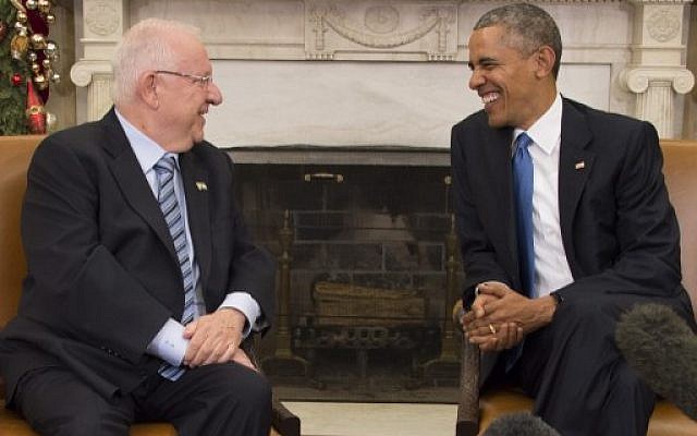 US President Barack Obama talks with Israeli President Reuven Rivlin during a bilateral meeting at the White House in Washington, DC, December 9, 2015. (Photo by AFP Photo/Jim Watson) US President Barack Obama talks with Israeli President Reuven Rivlin during a bilateral meeting at the White House in Washington, DC, December 9, 2015. (Photo by AFP Photo/Jim Watson)