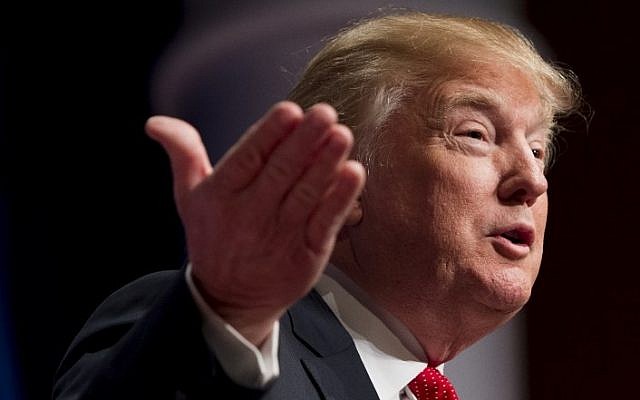 In this December 3, 2015 file photo, Republican Presidential hopeful Donald Trump speaks during the 2016 Republican Jewish Coalition Presidential Candidates Forum in Washington, DC. (AFP PHOTO / SAUL LOEB) In this December 3, 2015 file photo, Republican Presidential hopeful Donald Trump speaks during the 2016 Republican Jewish Coalition Presidential Candidates Forum in Washington, DC. (AFP PHOTO / SAUL LOEB)