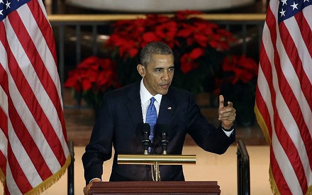 US President Barack Obama speaks during a ceremony in Emancipation Hall at the US Capitol, Washington, DC, on December 9, 2015. (Mark Wilson/Getty Images/AFP) US President Barack Obama speaks during a ceremony in Emancipation Hall at the US Capitol, Washington, DC, on December 9, 2015. (Mark Wilson/Getty Images/AFP)