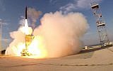 The Arrow 3 missile is launched from Palmachim air base in central Israel on December 10, 2015. (Defense Ministry)