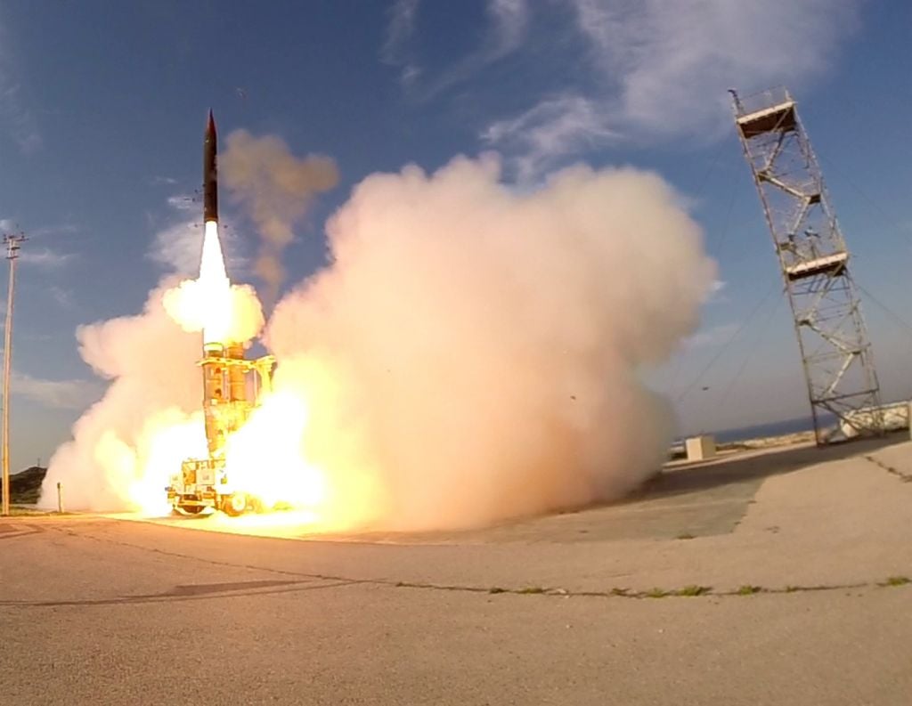 The Arrow 3 missile is launched from Palmachim air base in central Israel on December 10, 2015. (Defense Ministry) The Arrow 3 missile is launched from Palmachim air base in central Israel on December 10, 2015. (Defense Ministry)