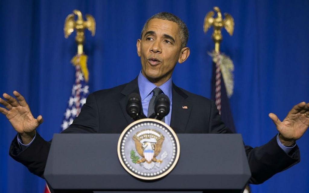 US President Barack Obama speaks during a news conference at the Organization for Economic Cooperation and Development Center, in Paris, on Tuesday, Dec. 1, 2015. (AP Photo/Evan Vucci)