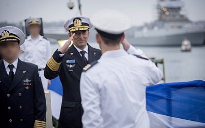 Israel Navy commander Ram Rothberg salutes the incoming crew of the INS Rahav before it sets off from the German port of Kiel towards Haifa, where it is set to arrive next month, on December 17, 2015. (IDF Spokesperson's Unit) Israel Navy commander Ram Rothberg salutes the incoming crew of the INS Rahav, Israel's newest submarine, before it sets off from the German port of Kiel towards Haifa, where it is set to arrive next month, on December 17, 2015. (IDF Spokesperson's Unit)