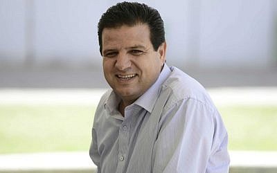 Ayman Odeh, leader of the Arab Joint List, at a Tel Aviv University rally marking the Nakba anniversary, May 20, 2015. (Tomer Neuberg/Flash90)