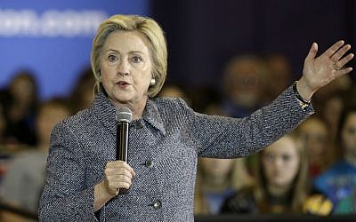 In this Dec. 22, 2015 photo, Democratic presidential candidate Hillary Clinton speaks during a town hall meeting at Keota High School in Keota, Iowa. (AP Photo/Charlie Neibergall)